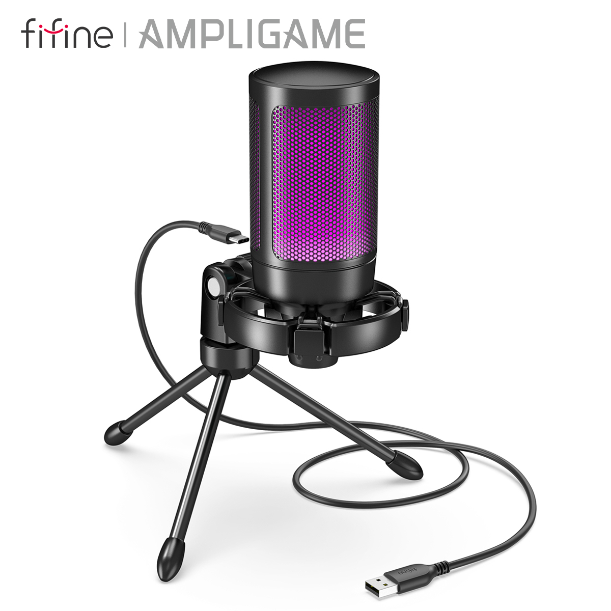 Streaming Mic Condenser - FIFINE RGB USB 게임용 마이크, 라이트
