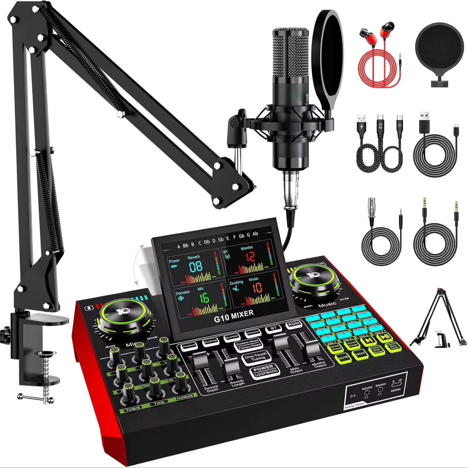 Streaming Mic Condenser - Tenlamp G10 라이브 스트리밍 오디오 인터페이스